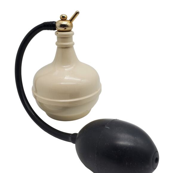ARFA Off White Enamel Metal Bottle & Bulb Atomizer Fragrance Perfume Italy 1970s